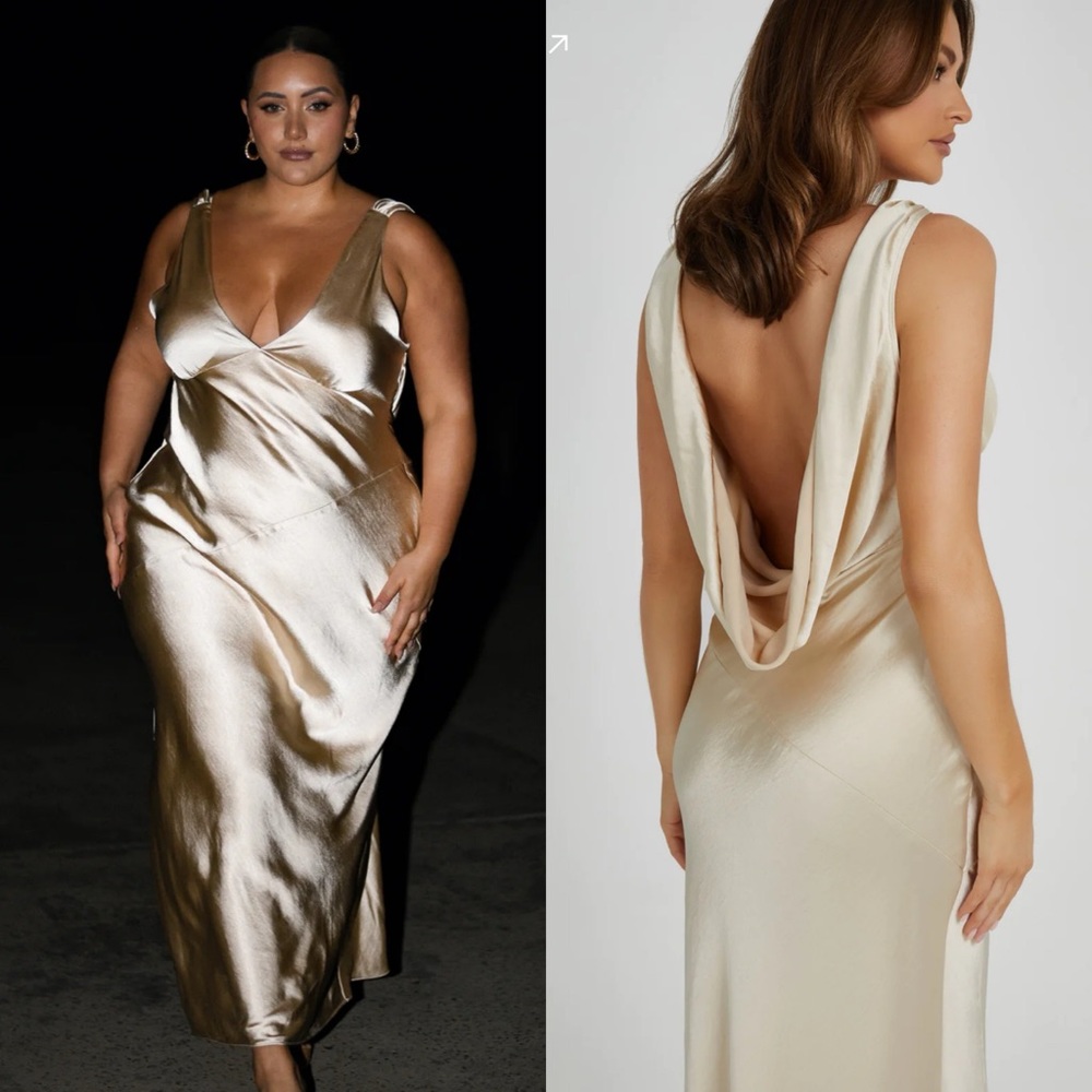 Meshki Nadia Cowl Back V Neck Dress - Gold - Size Small - NWT